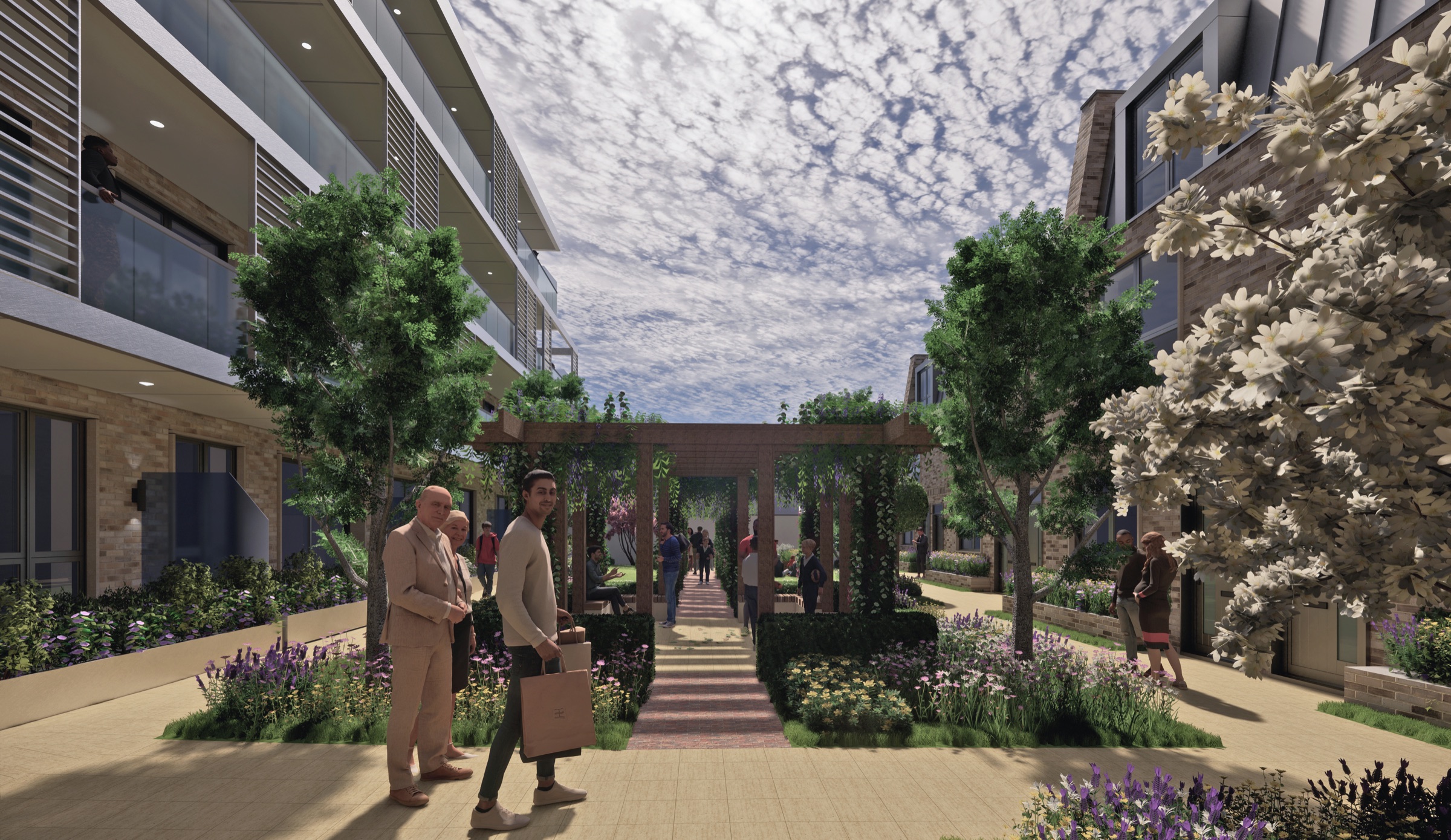 CGI of the proposed landscaped residential courtyard at 113–121 Brighton Road, Surbiton