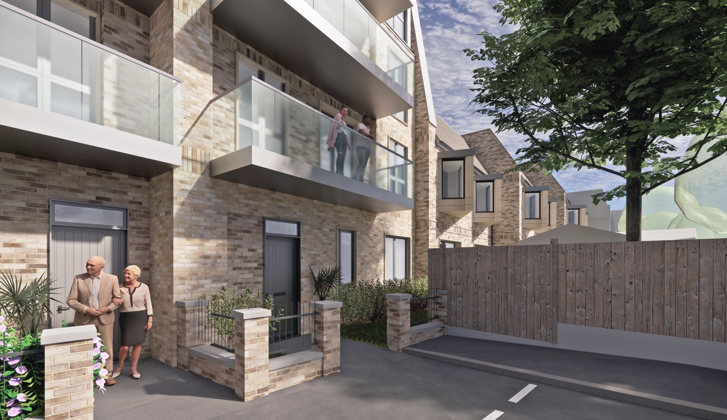 CGI view along Seething Wells Lane toward the development